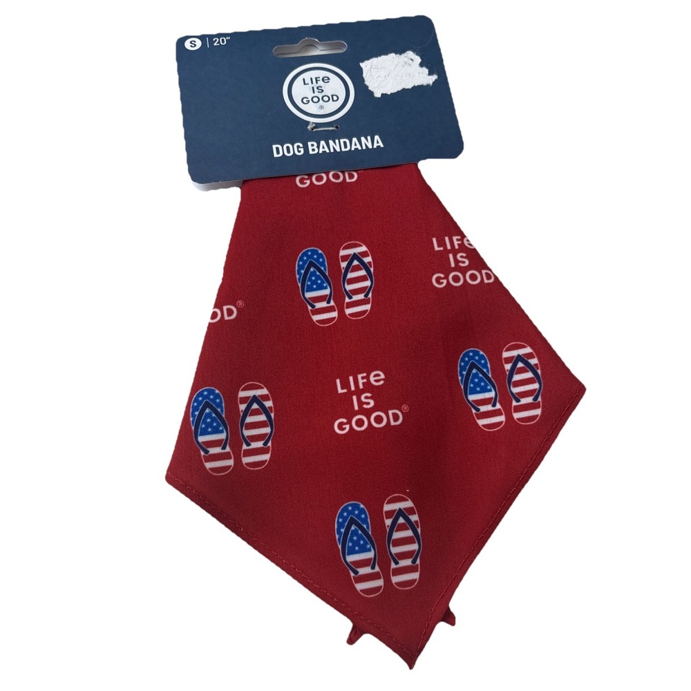 LIFE IS GOOD Small DOG Bandanna  20" Red White Blue flip flops Patriotic NWT